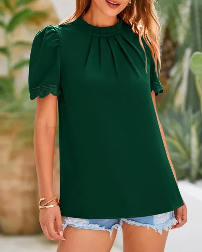 Vista 6 de BTFBM Blusas de cuello alto falso para mujer, elegantes y casuales Verde oscuro