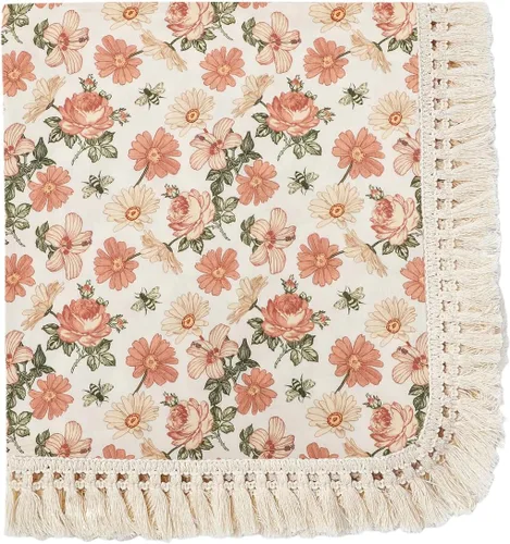 Vista 16 de Manta de muselina de algodón insular para bebé con borla, manta de muselina boho bohemia para bebé con borla, manta de recepción para bebé