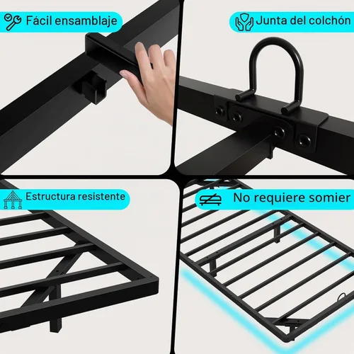 Vista 7 de Base de cama de metal flotante de tamaño individual con luces LED inteligentes y estación de carga, base de cama de plataforma de metal, no necesita