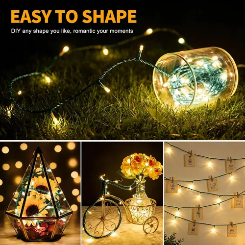 Vista 5 de Guirnalda de 500 luces LED de 164 pies, 8 modos de enchufe, con función de memoria, tira de luces verdes de Navidad para dormitorio, árbol