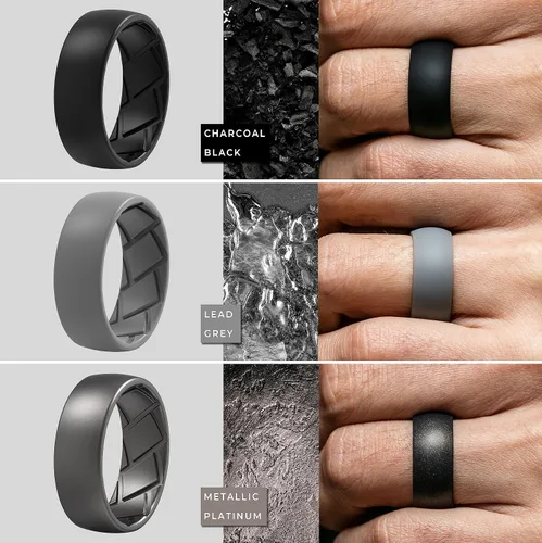 Vista 3 de Anillo de silicona para hombre, 0.315 in de ancho, 0.091 in de grosor