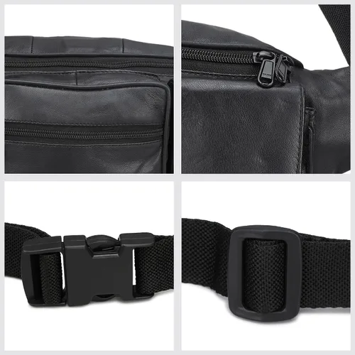 Vista 3 de Cangurera de Leatherboss Jumbo con bolsillos laterales Valcro, Negro