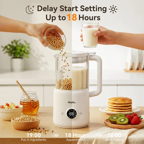 Vista 4 de Licuadora automática de leche de nueces, 20 onzas, máquina casera de leche de soja para leche de origen vegetal, coco, avena, almendras, bebidas