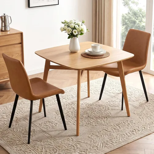 Vista 12 de HIPIHOM 3-Piece Oak Dining Table Set for 2, 31.5in Table with Steel Legs Oak Table+2 Yellow Chairs