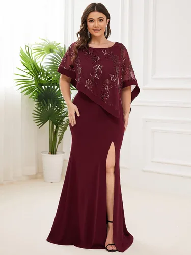 Vista 4 de Ever-Pretty Women's Bodycon Leg Slit Plus Size Maxi Dress with Cape 70116