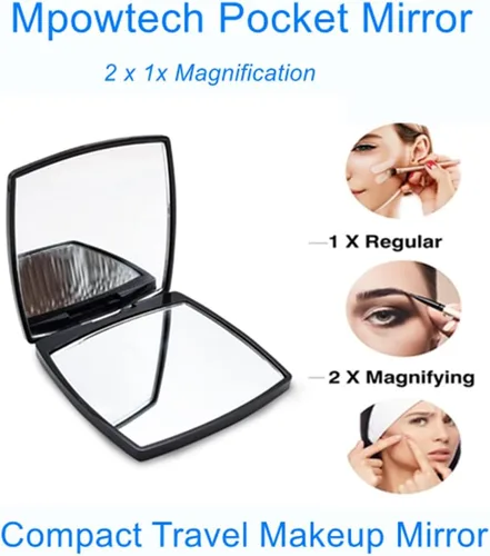 Vista 3 de Espejo de tocador compacto de moda para mujer, elegante espejo compacto pequeño de 2 x 1 x aumento, espejo de maquillaje plegable de doble cara