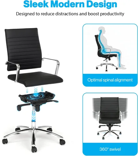 Vista 5 de NBF - Silla ergonómica de cuero sintético con respaldo medio, con memoria, color negro