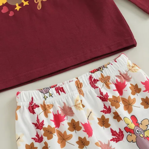 Vista 5 de Sudadera con cuello redondo y estampado de pastel de calabaza para niña pequeña, camiseta y pantalones acampanados para otoño, 2