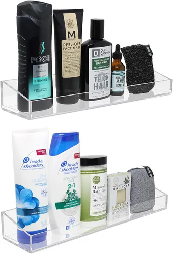 Vista 5 de Sorbus Estantes de baño acrílicos flotantes, estantes acrílicos transparentes, estante de ducha para tocador de baño, cocina, estantería, estante
