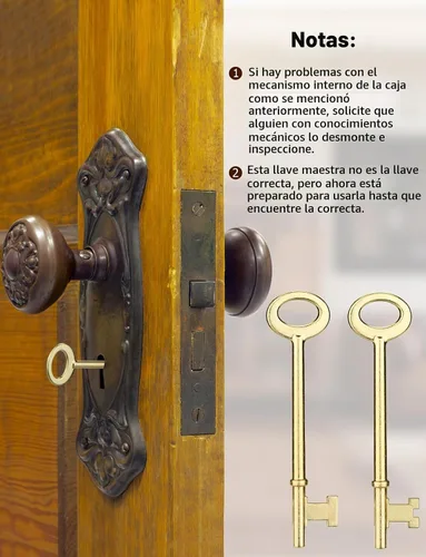 Vista 3 de Mellbree Skeleton Key KY-32 KY-33 - Repuesto de latón para puertas antiguas Dorado