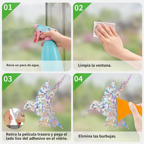 Vista 5 de Calcomanías de ventana para prevenir golpes de pájaros, DELLAN 24 Calcomanías anticolisión arco iris para ventana, Adhesivos deflectores de pájaros