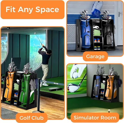 Vista 6 de Organizador de bolsas de golf de madera para garaje