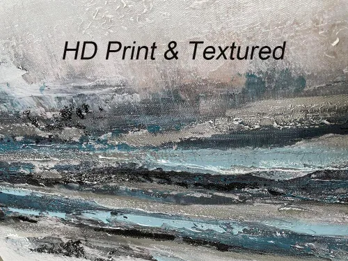 Vista 3 de Waowumar Lienzo abstracto azul y gris para pared, pintura azul neblina, cuadros texturizados azul marino y plateado para dormitorio, ilustraciones