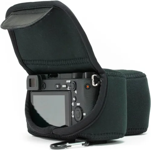 Vista 9 de MegaGear MG1499 Sony Alpha A6400, A6500 (0.709-5.315 in) Funda de neopreno ultra ligera para cámara - Negro, piel sintética