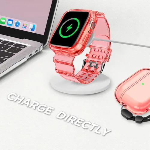Vista 289 de DABAOZA - Correa transparente compatible con Apple Watch con estuche protector, correa deportiva de TPU con brillo para mujeres y hombres