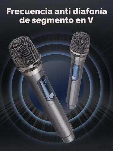 Vista 3 de Micrófono inalámbrico, micrófono dual inalámbrico de frecuencia fija recargable, micrófono dinámico de mano, canto de karaoke, DJ de bodas, fiesta