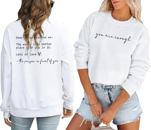 Vista 6 de JINTING Eres Suficiente Sudadera para Mujeres Salud Mental Querida Persona Detrás de Mí Sudadera con Capucha Camisa Top Inspirador Pullover