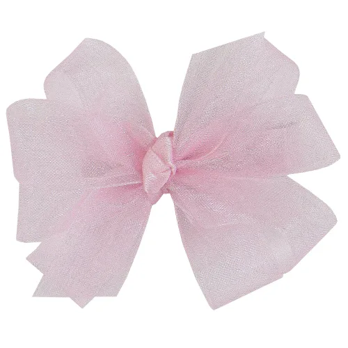 Vista 8 de Wee Ones Arco doble de organza para niñas en un clip WeeStay con nudo central de satén, mediano, crudo Ecru