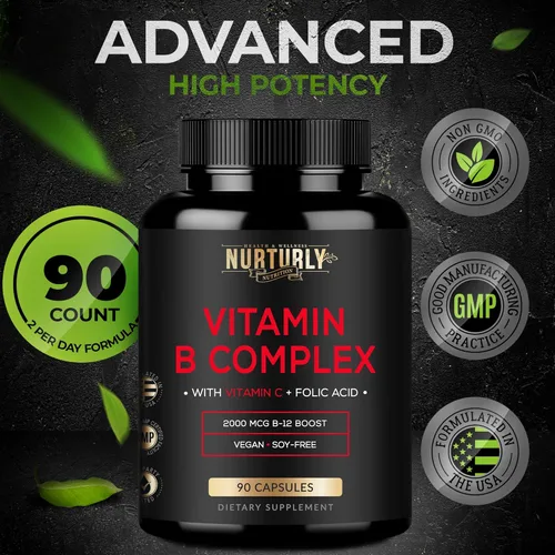 Vista 5 de Complejo de vitamina B con vitamina C - Contiene todas las vitaminas B esenciales - B1, B2, B3, B5, B6, B7, B9, B12 y biotina - Súper complejo