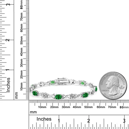Vista 4 de Gem Stone King Pulsera de tenis de plata de ley 925 ovalada verde esmeralda simulada para mujer