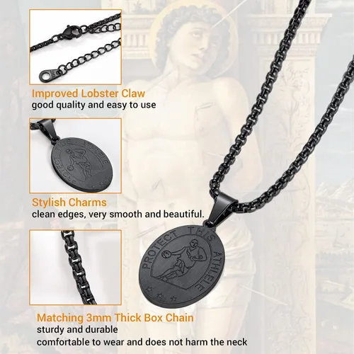 Vista 5 de PROSTEEL Collar de acero inoxidable de San Sebastián medalla de San Sebastián para hombre para béisbol fútbol baloncesto fútbol deportes 22-24
