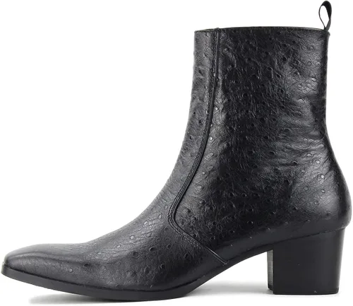 Vista 2 de Chelsea Botas de cuero para hombre, botas de tobillo para motocicleta, zapatos de tacón casual