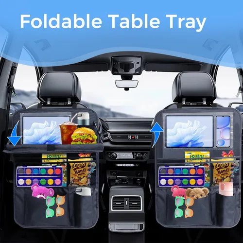Vista 2 de Organizador de coche para asiento trasero (paquete de 2), 9 bolsillos de almacenamiento, organizador de automóvil con soporte para tableta