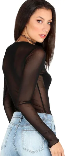 Vista 3 de Floerns Top de malla transparente de manga larga para mujer