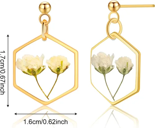 Vista 22 de Pendientes de flores prensadas hechos a mano para mujer