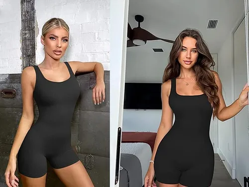 Vista 5 de OMKAGI Overol de una pieza sin costuras para mujer, espalda cruzada, control de abdomen, para yoga