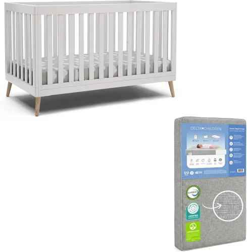 Vista 13 de Delta Children Essex - Cuna convertible 4 en 1, color blanco Bianca con patas de color natural Bianca Blanco