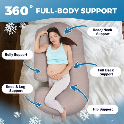 Vista 3 de Almohadas de embarazo para dormir - Almohada de cuerpo completo en forma de V C U con funda extraíble, almohada de maternidad refrescante de 57