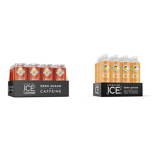 Vista 10 de Sparkling Ice + agua gaseosa de frambuesa negra con cafeína, con antioxidantes y vitaminas, azúcar cero, latas de 16 fl oz (paquete de 12) y agua