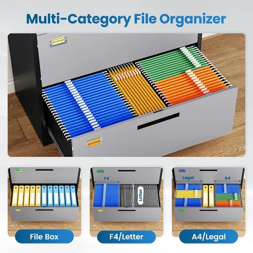 Vista 5 de PEUKC Archivador de 2 cajones, archivadores laterales para oficina en casa, cajones de almacenamiento de oficina con cerradura, archivos colgantes
