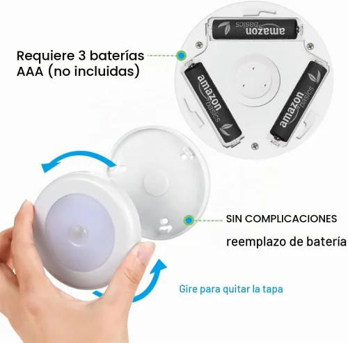 Vista 6 de AMIR Luz con sensor de movimiento mejorada de 3.15 pulgadas para interiores, inalámbrica, funciona con pilas, luces LED nocturnas adhesivas
