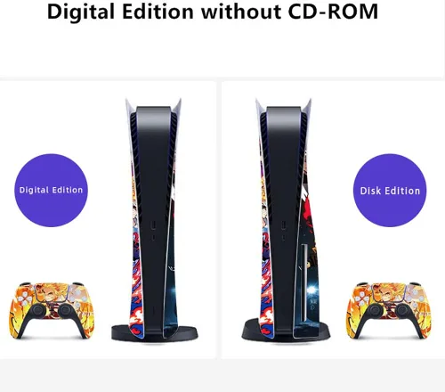 Vista 5 de Calcomanías de vinilo de anime para Playstation 5 versión de disco, adecuadas para consola PS5 y accesorios de controlador, compatible