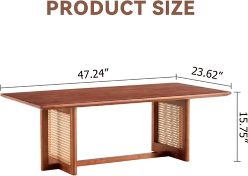 Vista 3 de LKTART Mesa auxiliar para sala de estar, mesa rectangular de madera maciza, moderna mesa de centro de ratán de imitación, patas cruzadas, mesa de té