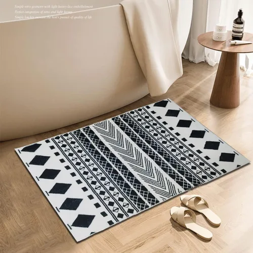 Vista 3 de Alfombra geométrica bohemia – Alfombra pequeña de 2 x 3 pies para entrada, marroquí, antideslizante, envejecida, lavable, para puerta, baño