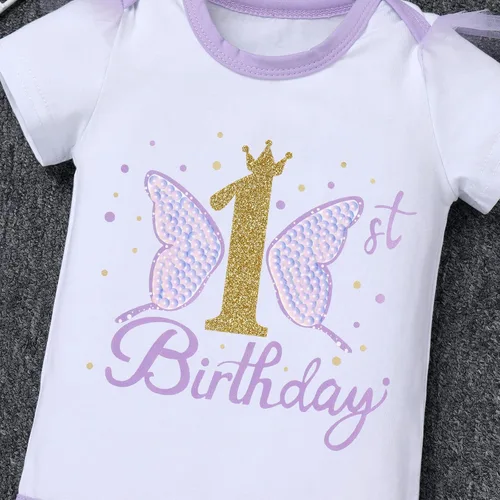 Vista 4 de IDOPIP Butterfly 1st Birthday Outfit Baby Girl Sequin Butterfly Romper Tutu Skirt Headband Costume for Cake Smash Photo Shoot