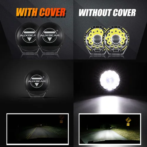 Vista 2 de Auxbeam Serie 360-PRO - Luces LED redondas para todo terreno de 7 pulgadas, con 2 cubiertas protectoras ámbar/negras, barra de luz de conducción