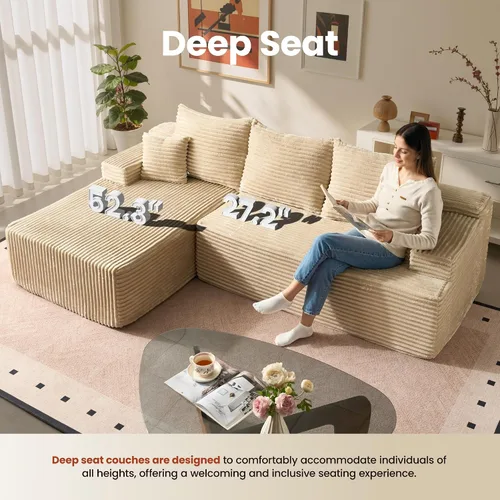 Vista 3 de ovios Sofá seccional Cloud de 96 pulgadas con chaise en forma de L, sofá modular moderno con asiento profundo, sofás tapizados para sala de estar