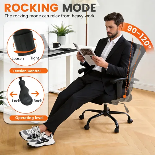 Vista 4 de Silla de oficina grande y alta, asiento ancho de 400 libras, silla de computadora con soporte lumbar, brazos ajustables, silla giratoria de malla