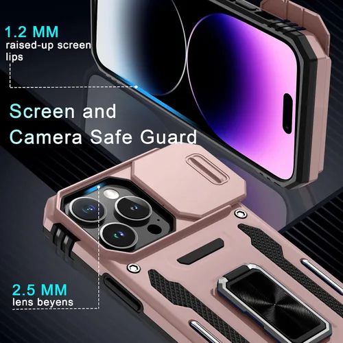 Vista 36 de DEERLAMN Funda para iPhone Xs Max con funda deslizante para cámara + protector de pantalla, soporte giratorio de anillo de grado militar a prueba