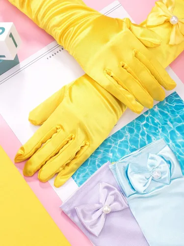 Vista 5 de Zhanmai 9 pares de guantes de satén para niñas, guantes de princesa para fiestas infantiles, bodas, concursos formales, de 3 a 8 años, color 3