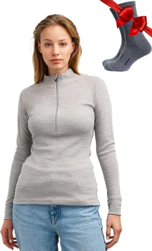 Vista 19 de Suéter 100% de lana merino con cremallera para mujer, capa base térmica con . 250 negro
