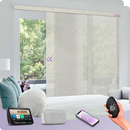 Vista 21 de Graywind Paneles deslizantes motorizados opacos compatibles con Alexa Google, persianas de riel para puertas corredizas de patio