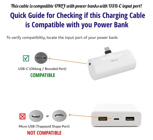 Vista 2 de Cable de carga USB-C para bancos de energía compatible con iWalk, Spigen PocketBoost, INIU, RAVPower, BONAI, Anker USBC y otros bancos de energía