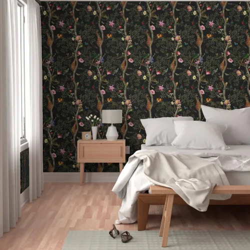 Vista 5 de Papel tapiz para despegar y pegar, diseño de jardín tropical, negro, chino, antiguo, chinoiserie, papel pintado extraíble personalizado Spoonflower