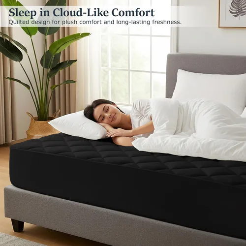 Vista 3 de LUX Décor Protector de Colchón Twin - Cubrecolchón Acolchado Elástico Ajustable Protector Hasta 16 Pulgadas de Profundidad - Cubrecolchón Suave