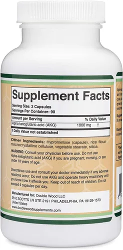 Vista 4 de Suplemento AKG (ácido alfa cetoglutárico) 1,000 mg por porción (180 cápsulas) diferente y puede ser más eficaz que AAKG